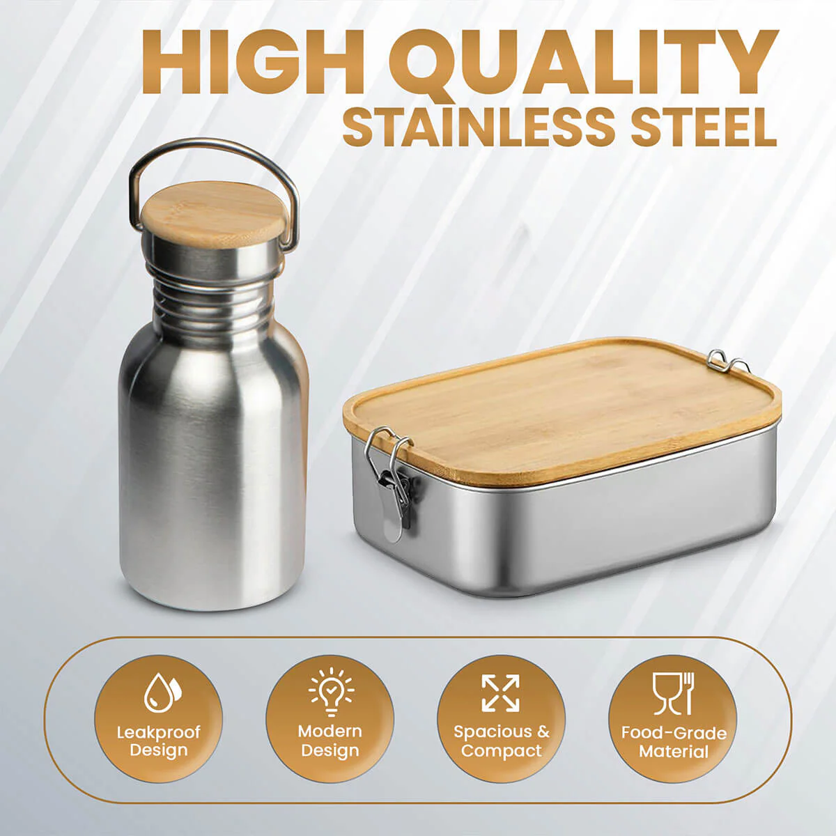 Lunch Box with Water Bottle - Stainless Steel Set - Image 3